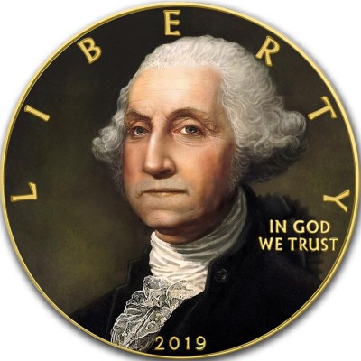 USA GEORGE WASHINGTON 1st U.S. PRESIDENT American Silver Eagle 2019 Walking Liberty $1 Silver coin Gold plated 1 oz